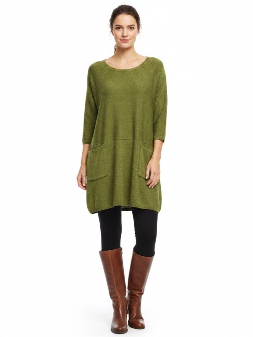 Soft Surroundings Olive Green Oversized Tunic Sweater Dress L/XL Pockets